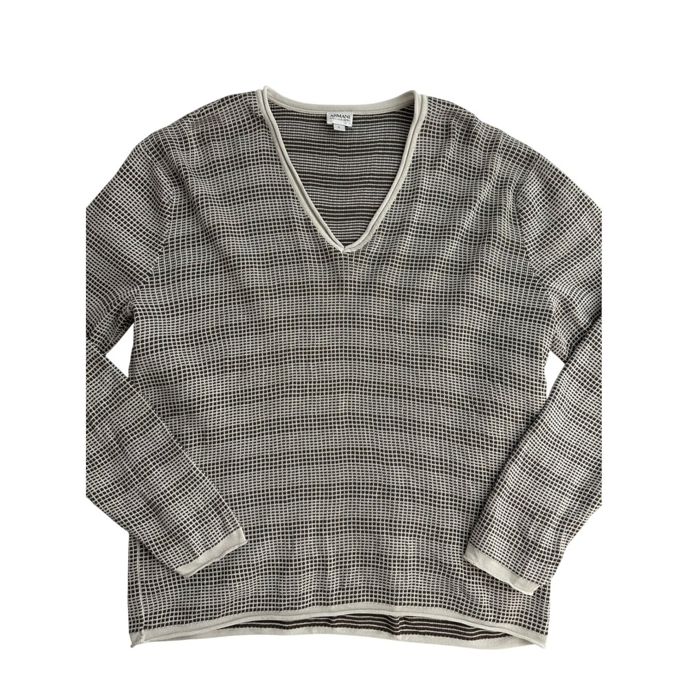 Armani Collezioni Brown Beige Knit V Neck Sweater Men's Size Large Long‎ Sleeve